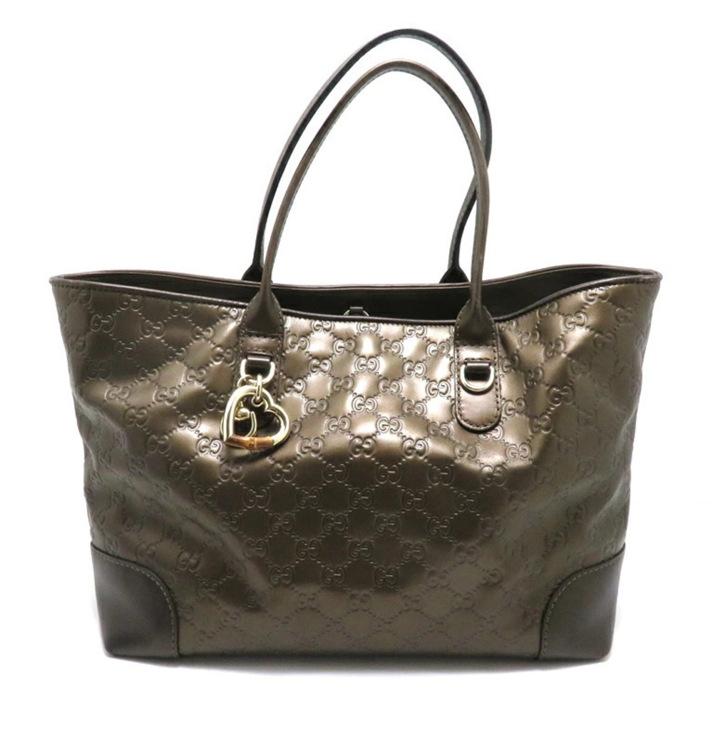 Gucci Heartbit Gucci Guccissima Tote Bag Bronze Brown Leather Bamboo Brown